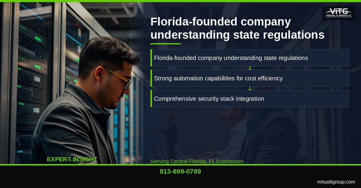 Modern office building in Tampa with storm clouds gathering, representing the need for resilient IT infrastructure during hurricane season | Top National MSSPs for Mid-Market Businesses in 2026 Central Florida